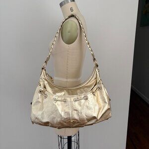 Elliot Lucca Metallic Gold Braided Handle Hobo/Shoulder Bag